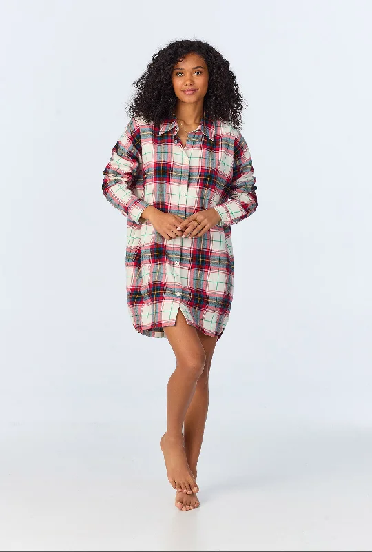 Winter Tartan High Low Woven Portuguese Flannel Boyfriend Shirt