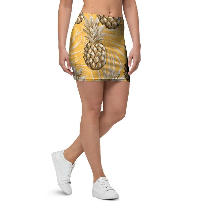 Yellow Hawaiian Pineapple Print Mini Skirt