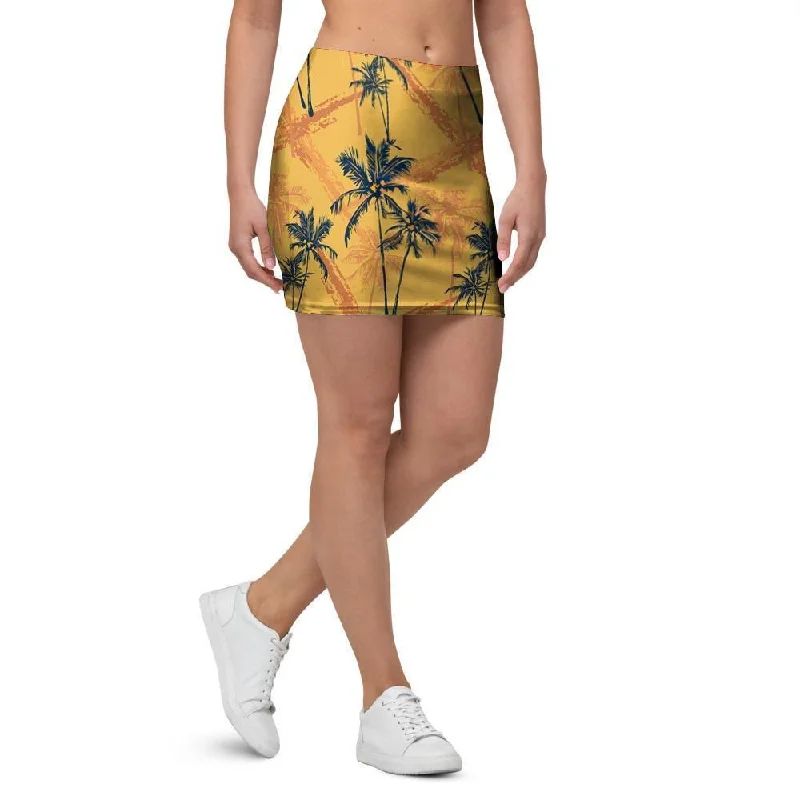 Yellow Palm Tree Hawaiian Print Mini Skirt