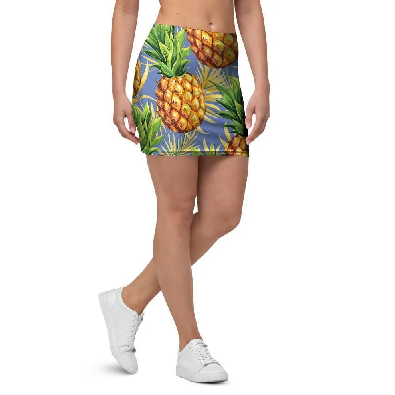 Yellow Pineapple Hawaiian Print Mini Skirt