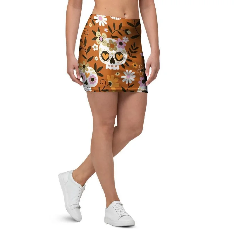 Yellow Sugar Skull Mini Skirt