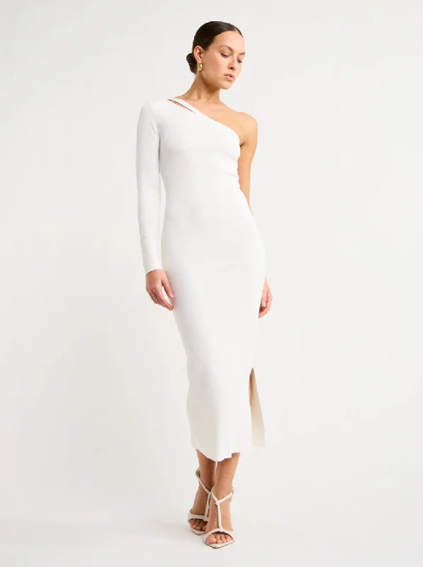 By Johnny Kaitlyn One Sleeve Knit Midi Dress in Ivory