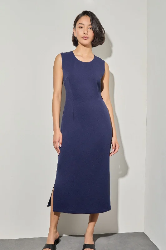 Stretch Deco Crepe Sheath Midi Dress