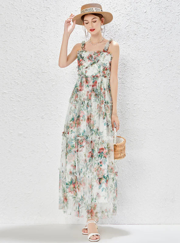 HEAVY-DUTY SLING FLORAL GAUZE BIG SWING DRESS