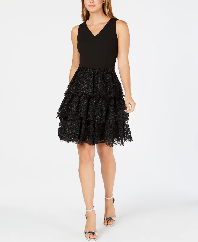 Julia Jordan Tiered Lace Fit Flare Dress