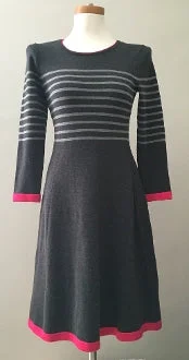 Bright Winter Gray Pink Striped Sweater Dress